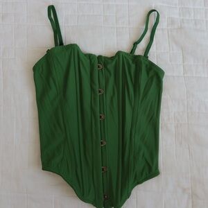 Urban Outfitters Green Button-Front Corset Bodysuit